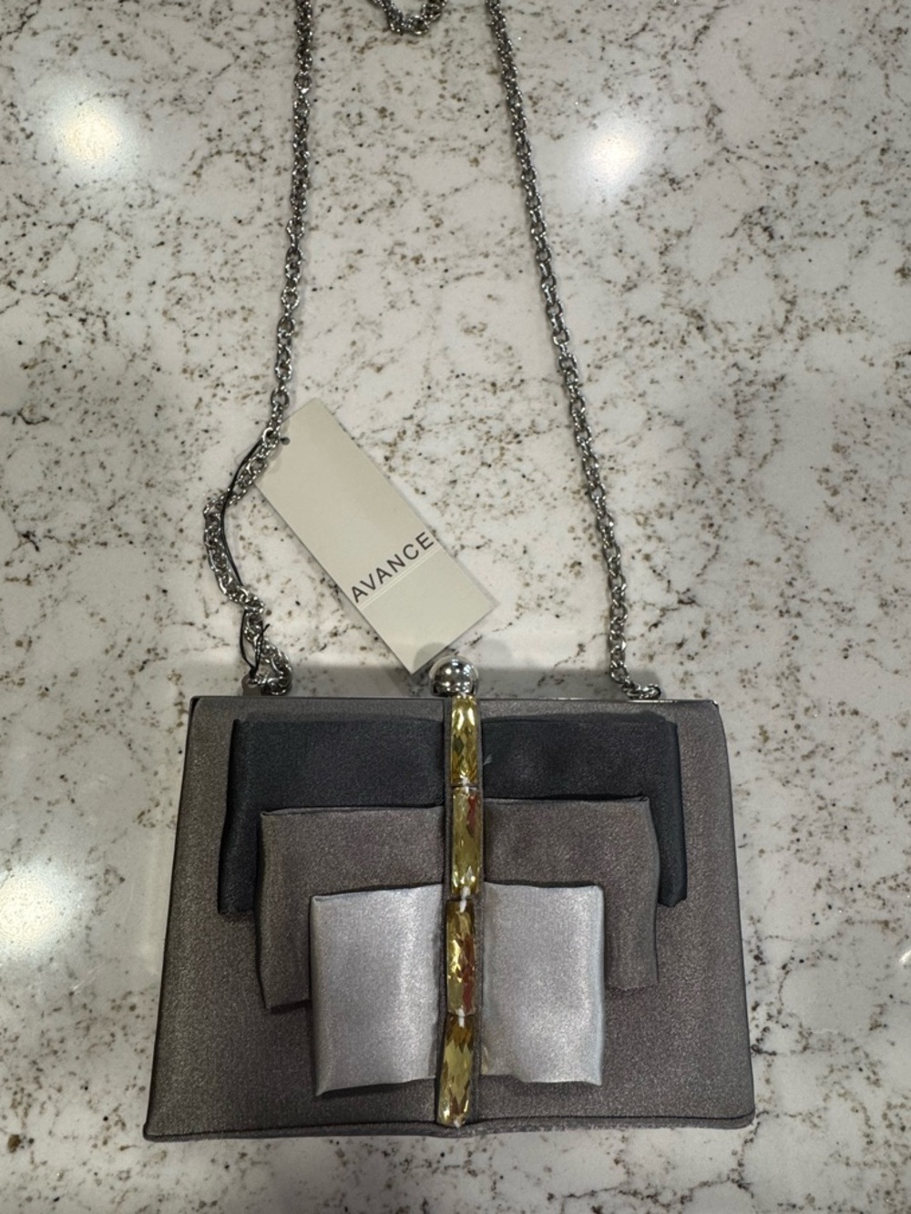 Metallic Gray with Chain Strap Clutch/ Shoulder bag.
